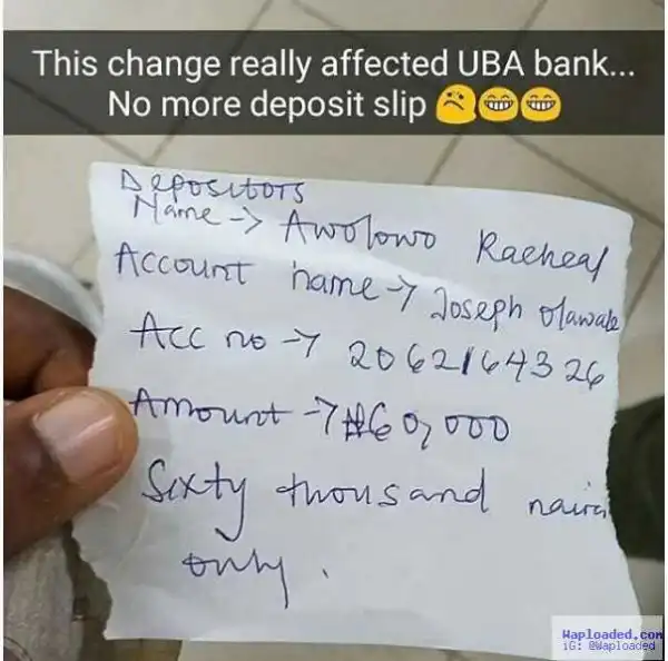 UBA Suffers Economic Crisis: Customer Forced to Use Paper to Write Down Deposits (Photos)